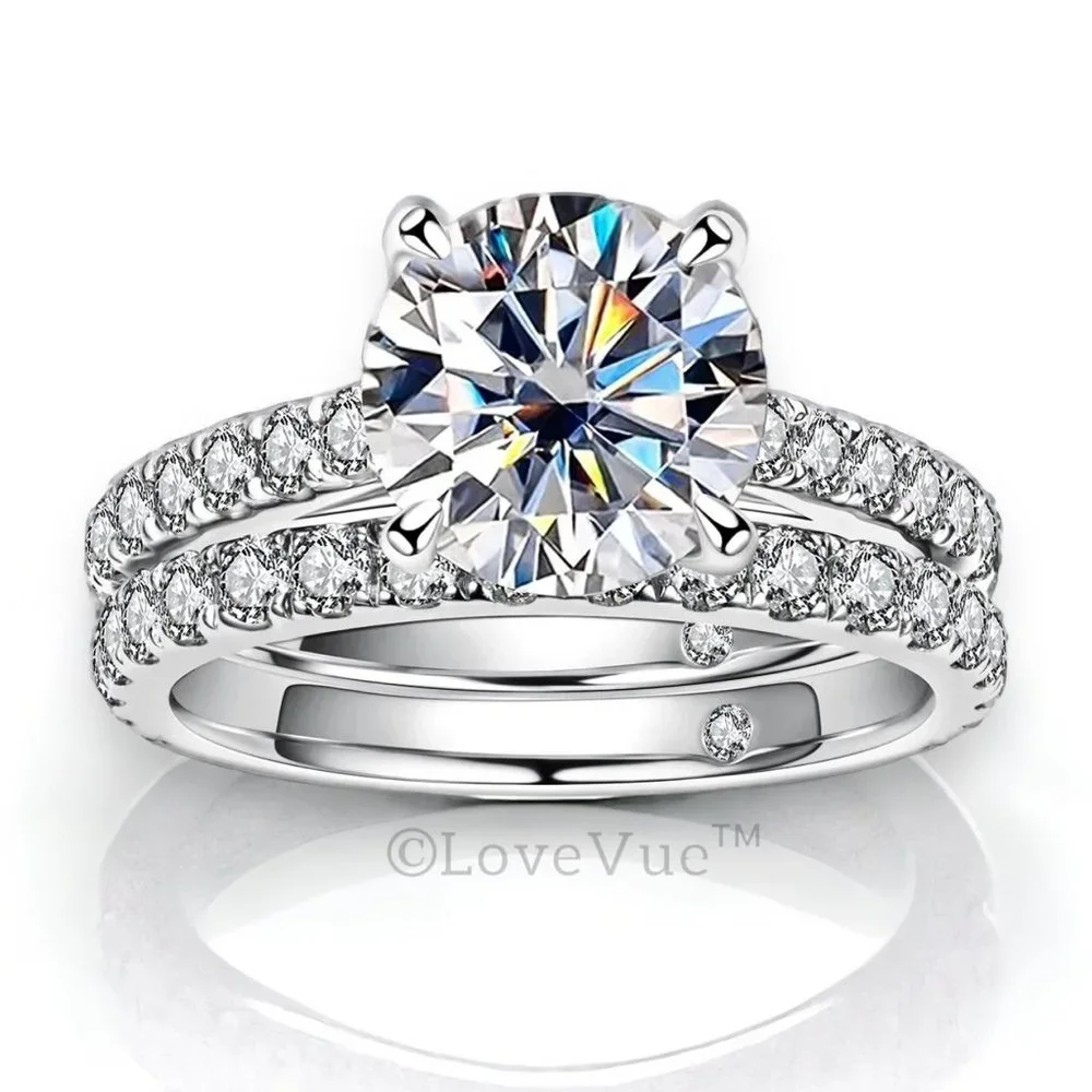Certified 4.14ct. t.w. Diamond Moissanite 4-Prong Wedding Set VVS1 GRA Certified - Picture 6 of 16